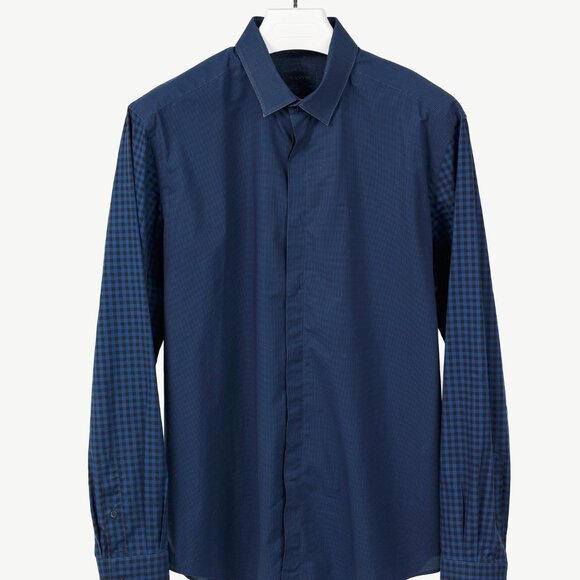 Lanvin Blue Check Cotton Poplin Button-Up Shirt - Picture 1 of 10